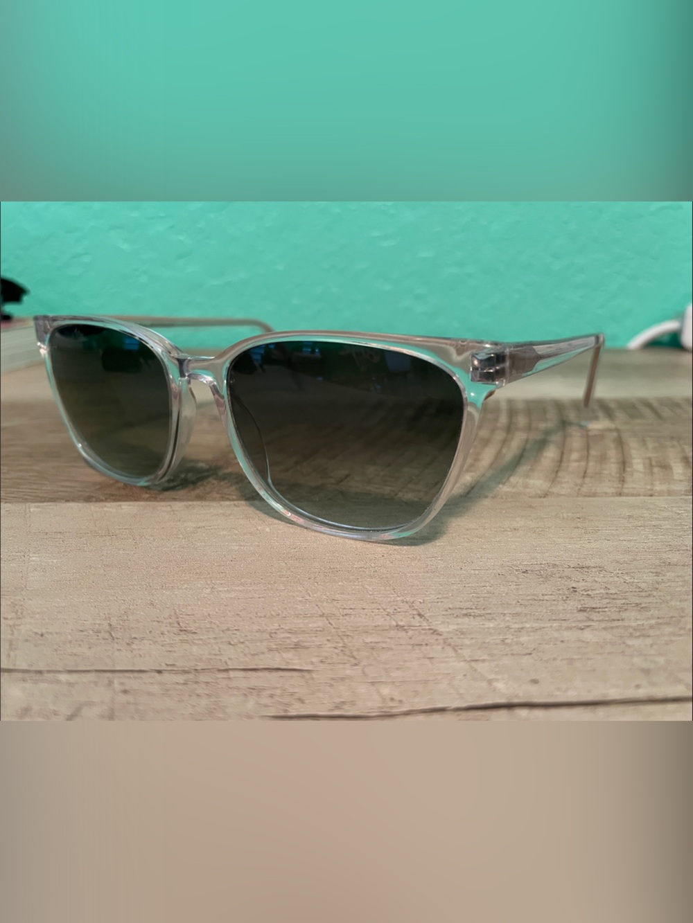 Warby Parker Clear Frame Sunglasses with Dark Lenses